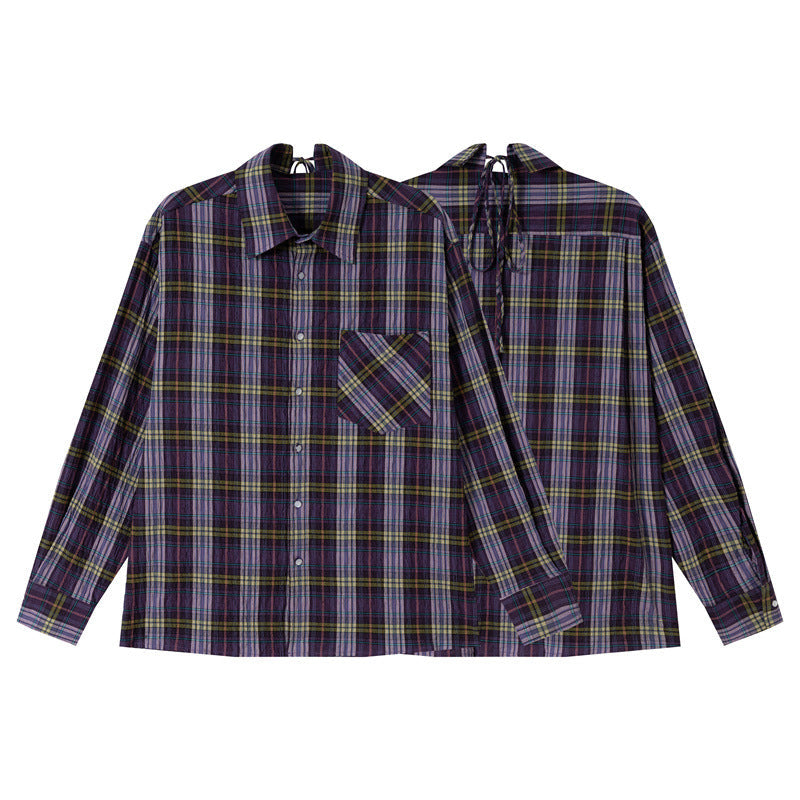 Damen Oversize-Karobluse aus leichter Baumwollmischung mit diagonalem Brusttaschen-Detail Echoarchiv