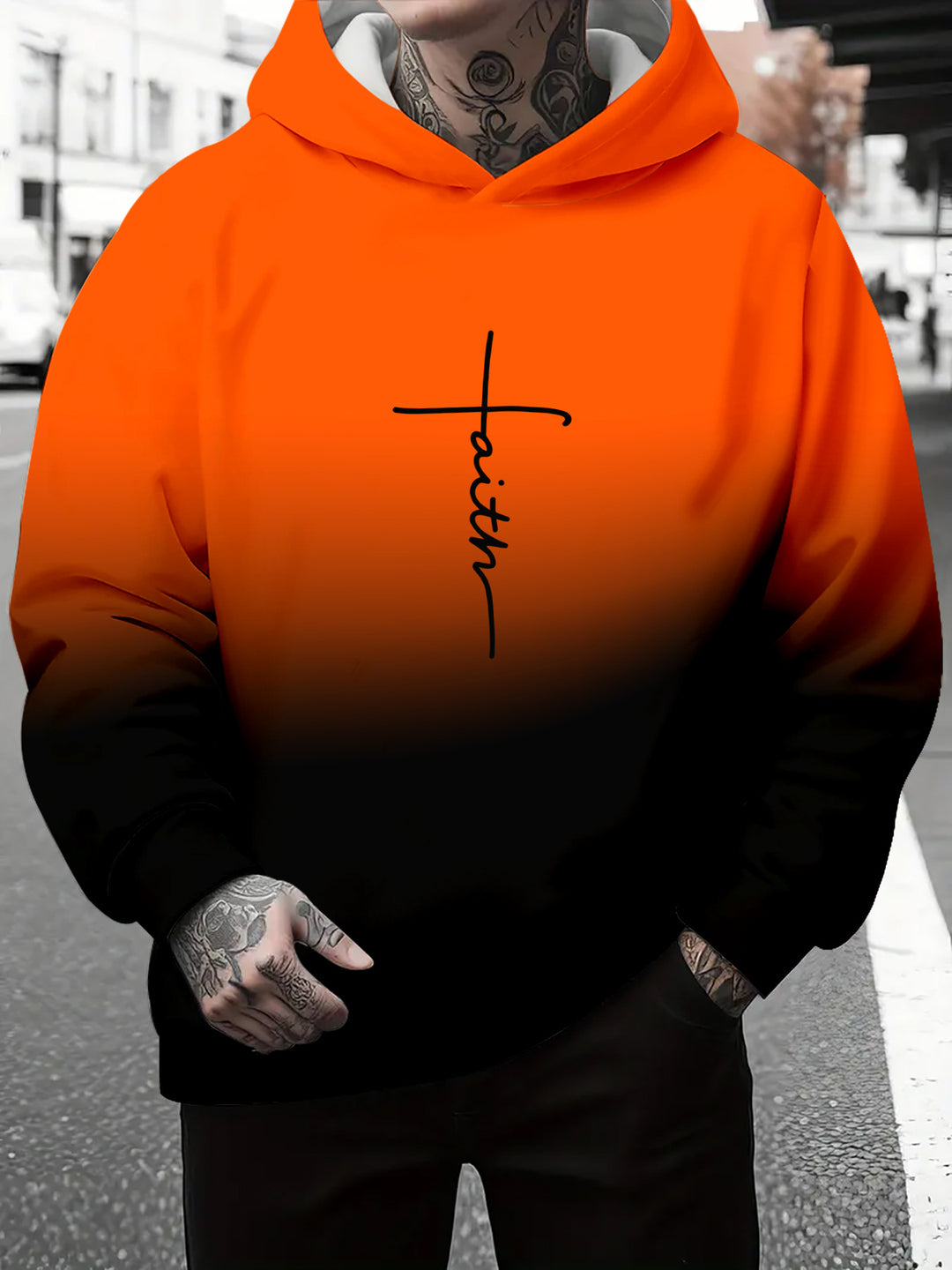 Herren Kapuzenpullover mit subtiler Farbverlauf-Optik und inspirierendem Schriftzug Echoarchiv
