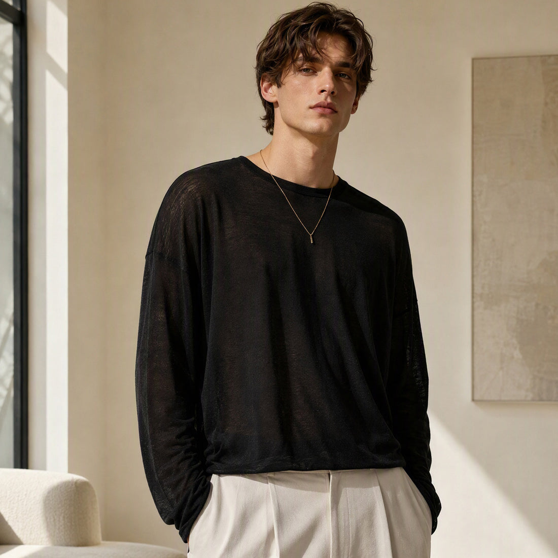 Herren Langarm Feinstrick-Pullover mit weiter Passform Echo Archiv
