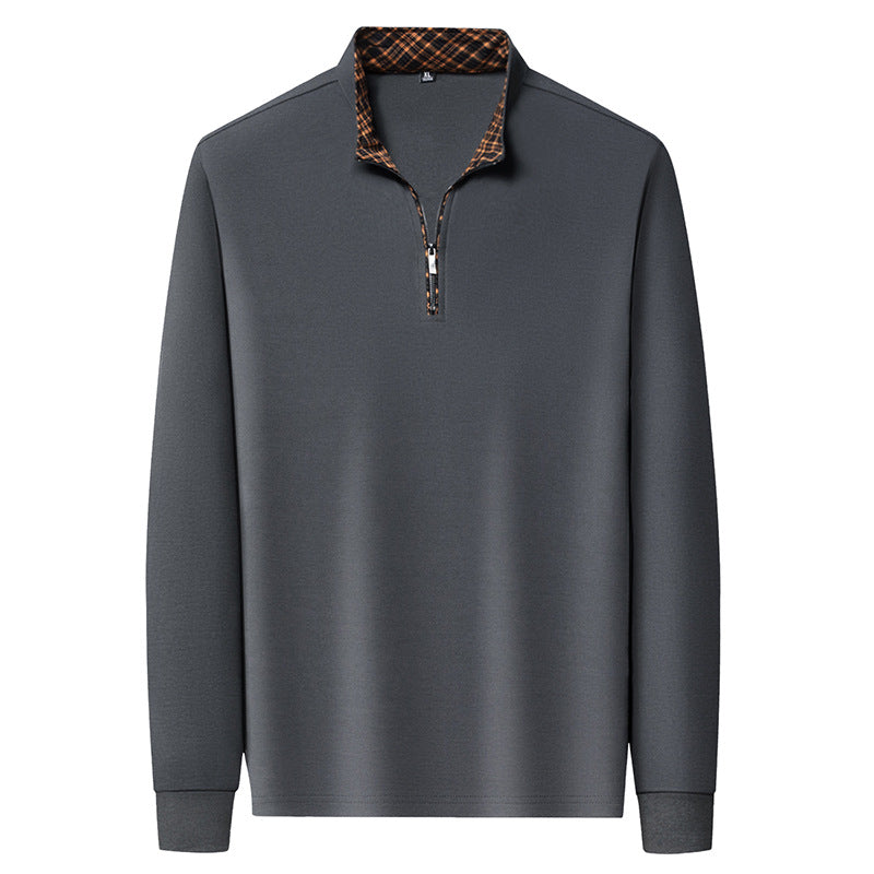Herren Langarm-Halbzip-Pullover mit Stehkragen und kariertem Innenkragen – Marzano