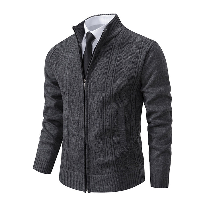Herren Strickjacke mit strukturiertem Zipper und ausgefallenem Aran-Muster Echoarchiv