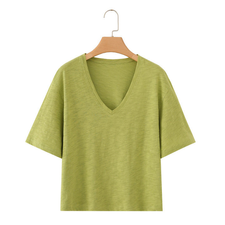 Damen V-Ausschnitt T-Shirt aus hochwertiger Baumwolle mit lässigem Schnitt Echo Archiv