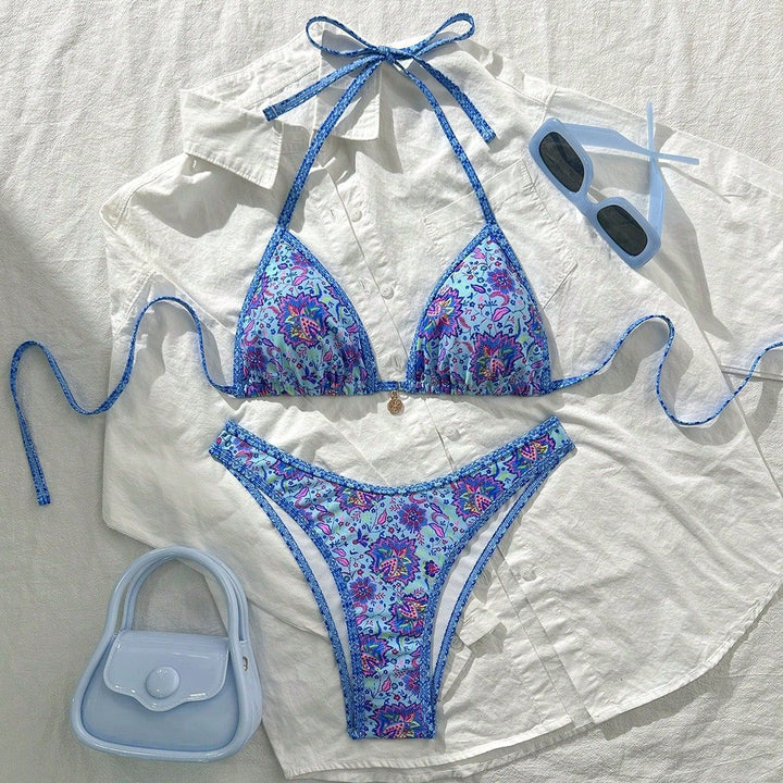 Damen Triangel-Bikini mit lebhaftem Blumenmuster Echo Archiv