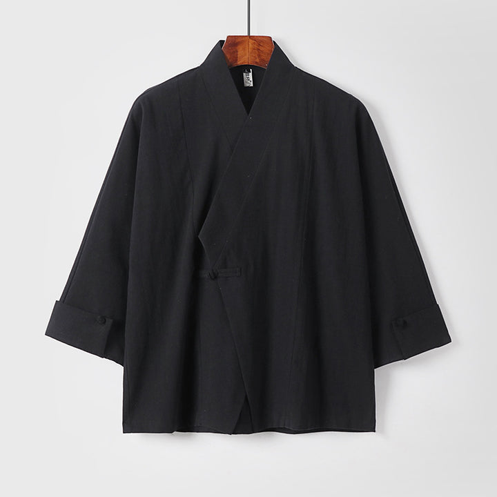 Herren Leinen-Kimono-Jacke mit traditionellem Knotenverschluss und mittel-langen Ärmeln Echoarchiv