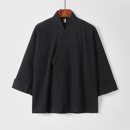 Herren Leinen-Kimono-Jacke mit traditionellem Knotenverschluss und mittel-langen Ärmeln Echoarchiv