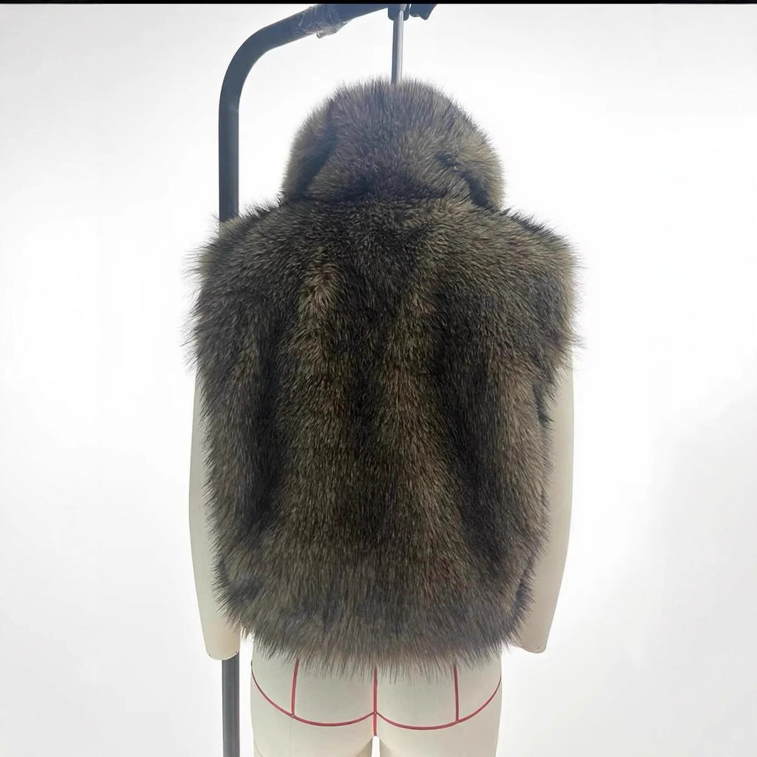 Damen luxuriöse Kunstfell-Weste mit voluminösem Schalkragen und verkürzter Silhouette – Célinea