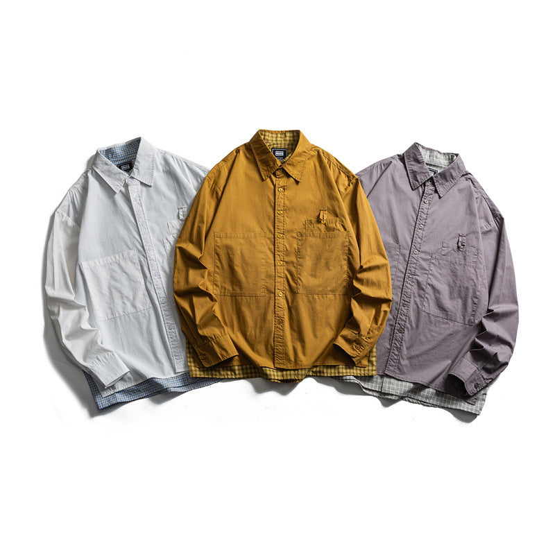 Herren Lagenlook-Overshirt mit aufgesetzten Fronttaschen, lockerer Passform und kariertem Untertritt Echo Archiv