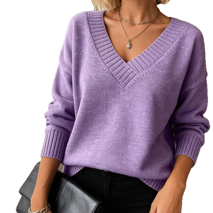 Damen Feinstrickpullover mit tiefem V-Ausschnitt und überschnittener Schulter – Mavelle