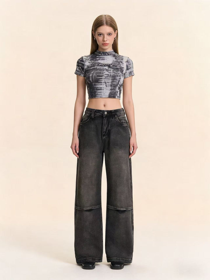 Damen Schlagjeans mit weitem Bein und modischen Waschungseffekten Echo Archiv