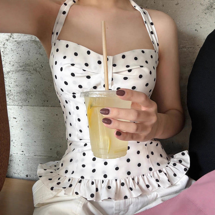 Damen Spaghetti-Träger Bluse mit attraktiven Punktmuster Echo Archiv