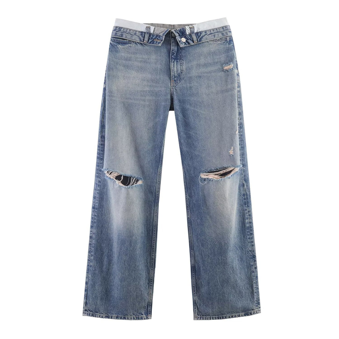 Damen Weitgeschnittene Destroyed-Jeans mit tiefer Leibhöhe und geradem Bein Echoarchiv