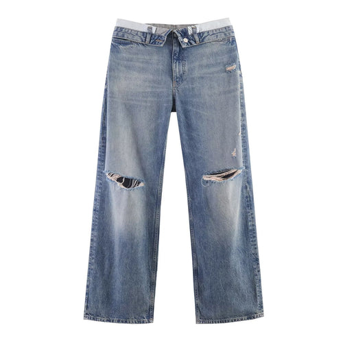 Damen Weitgeschnittene Destroyed-Jeans mit tiefer Leibhöhe und geradem Bein Echoarchiv