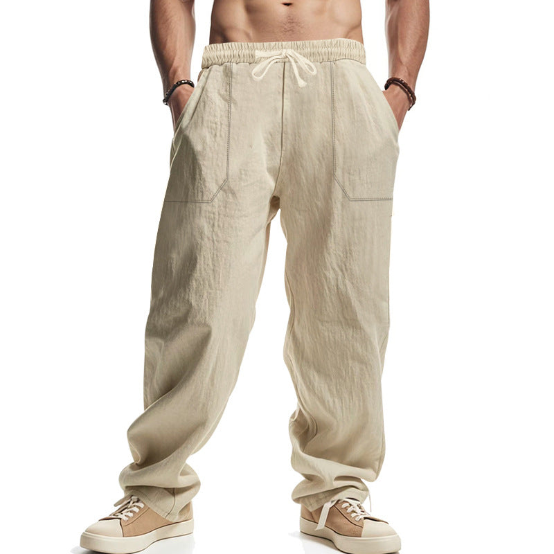 Herren lässige Leinenhose mit seitlichen Taschen und elastischem Bund Echoarchiv