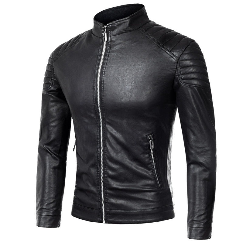 Herren Lederjacke Pilotenblouson mit gesteppter Schulterpartie und Stehkragen – Valtoré