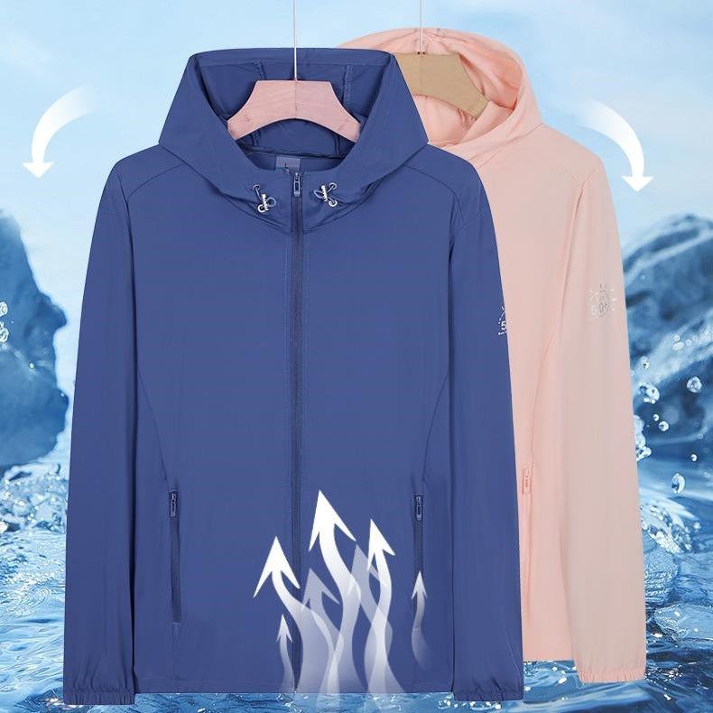 Unisex Leichte wind- und wasserabweisende Kapuzen‑Übergangsjacke mit durchgehendem Reißverschluss, Reißverschlusstaschen & elastischen Bündchen Echoarchiv