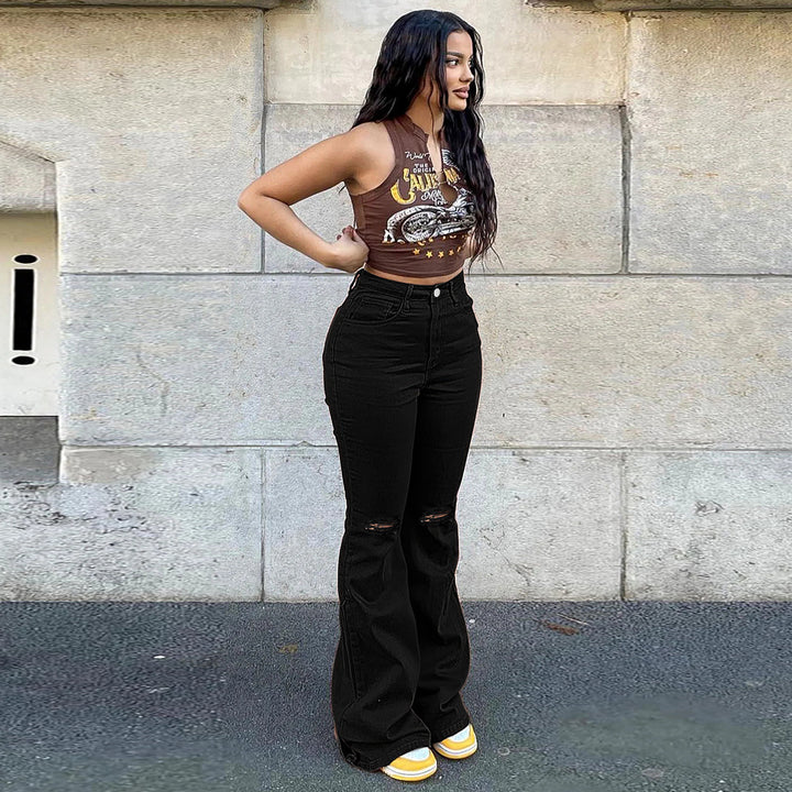 Damen Schmal geschnittene Schlagjeans mit knieoffenen Cutouts und formendem Komfortbund Echo Archiv