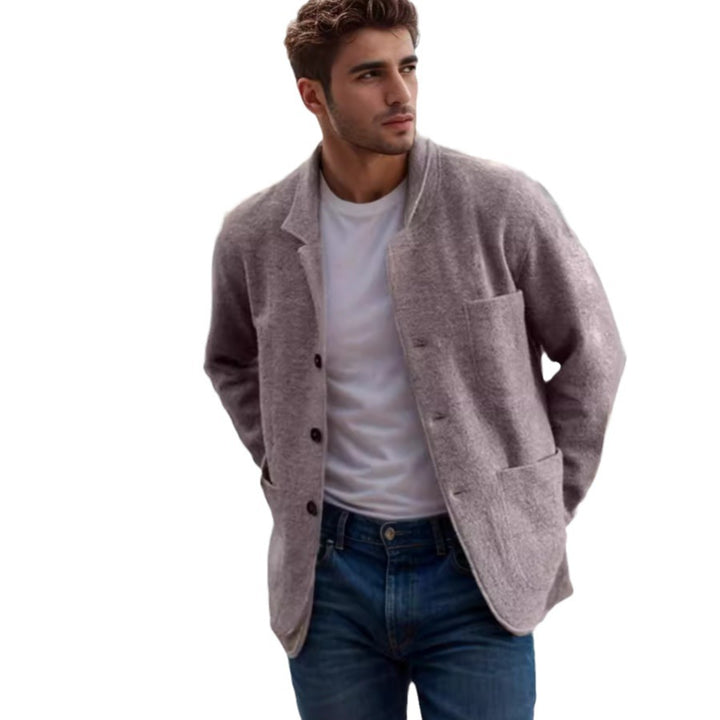 Herren Sakkoartige Strickjacke mit Hemdkragen und aufgesetzten Taschen Echoarchiv