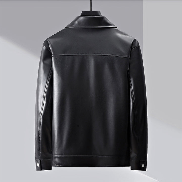 Herren minimalistische Lederimitatjacke mit durchgehendem Reißverschluss und aufgesetzten Brusttaschen Echoarchiv