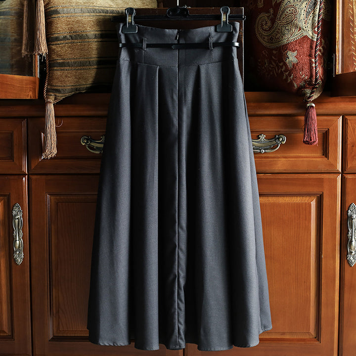 Damen Hochtaillierter ausgestellter Midirock mit Kellerfalten, Taillenband und Ziergürtel Echo Archiv