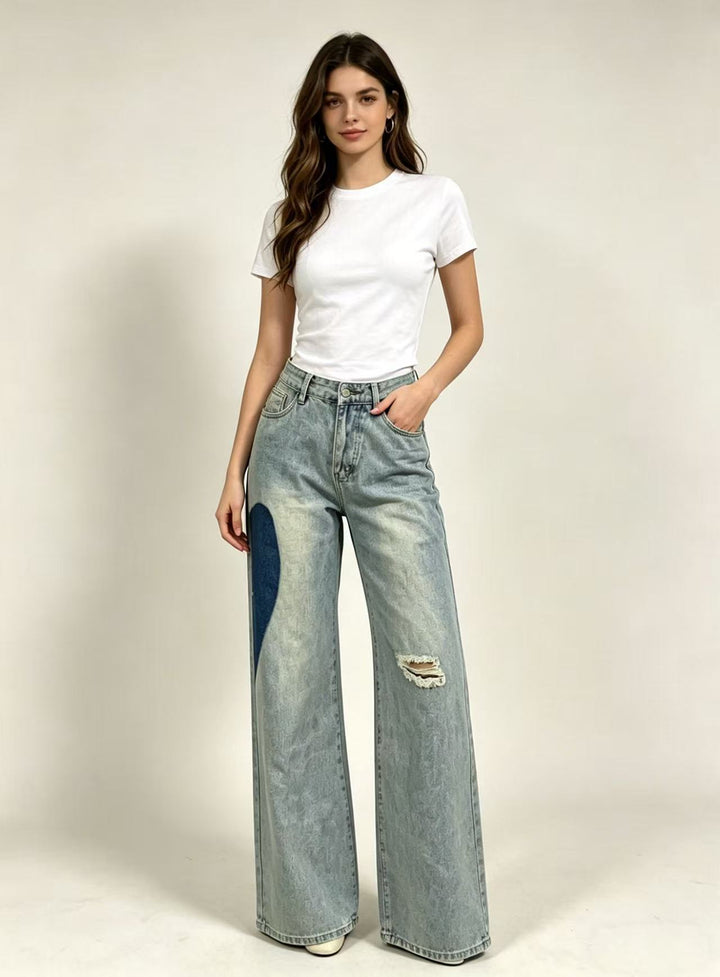 Damen weit geschnittene Denim-Jeans mit einzigartigen Farbakzenten Echo Archiv