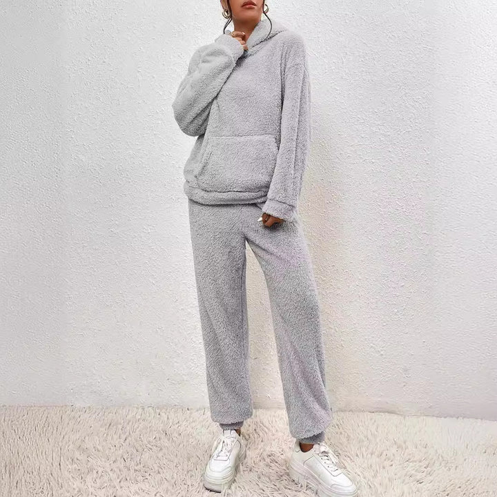 Damen nan kuscheliges Teddy-Fleece Hausanzug-Set mit Kapuze, Kängurutasche und elastischer Jogginghose Echo Archiv