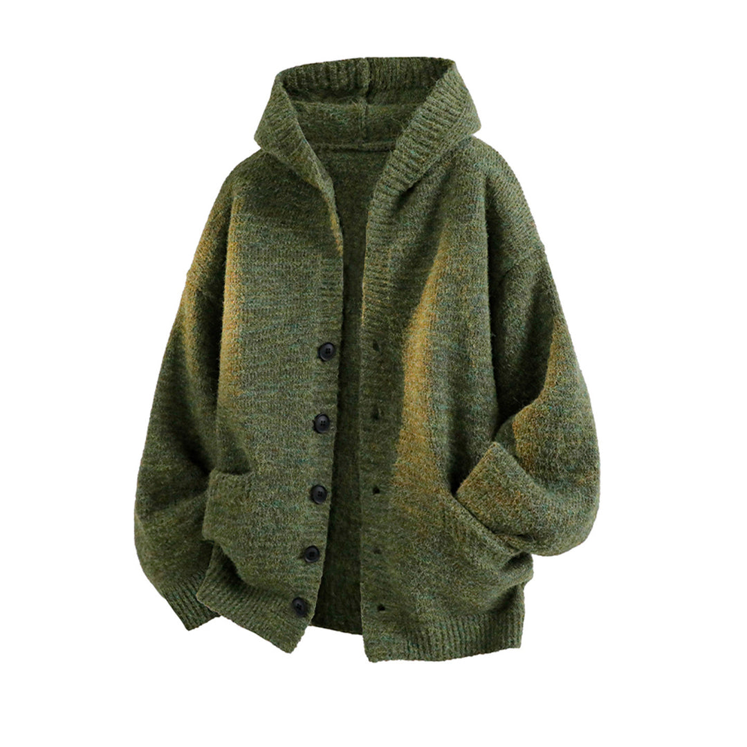 Damen Gemütliche Strickjacke mit Kapuze und Knöpfen Echo Archiv
