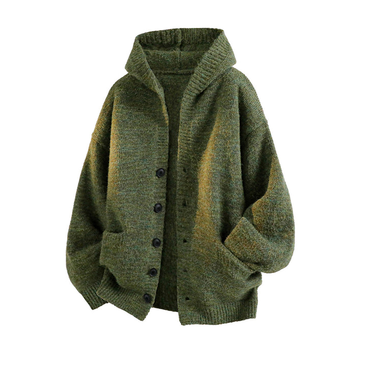 Damen Gemütliche Strickjacke mit Kapuze und Knöpfen Echo Archiv