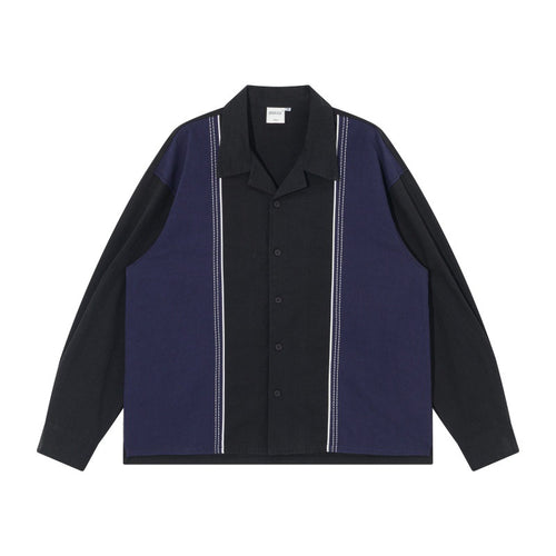 Herren weite Boxy-Hemdjacke mit Paneelen, vertikalen Ziernähten und Reverskragen Echoarchiv