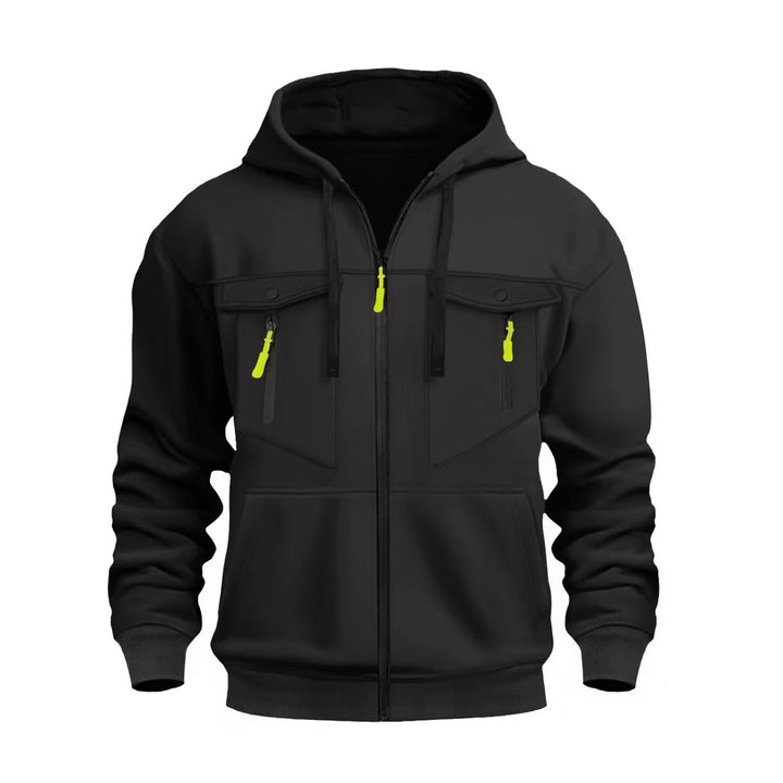 Herren Kapuzen-Sweatjacke mit durchgehendem Reißverschluss, zwei zip-Brusttaschen und ergonomischen Bündchen – Cavarno