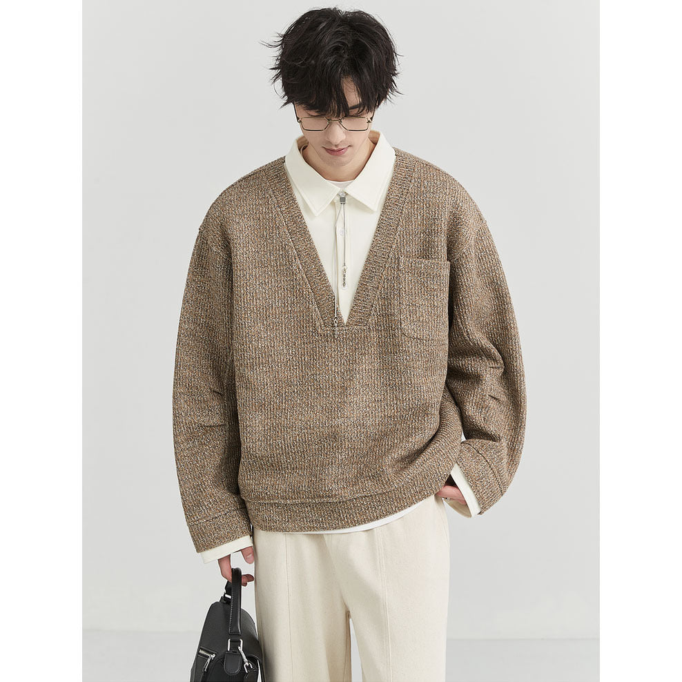 Herren Oversized V-Ausschnitt Pullover mit innovativem Strukturdesign Echoarchiv