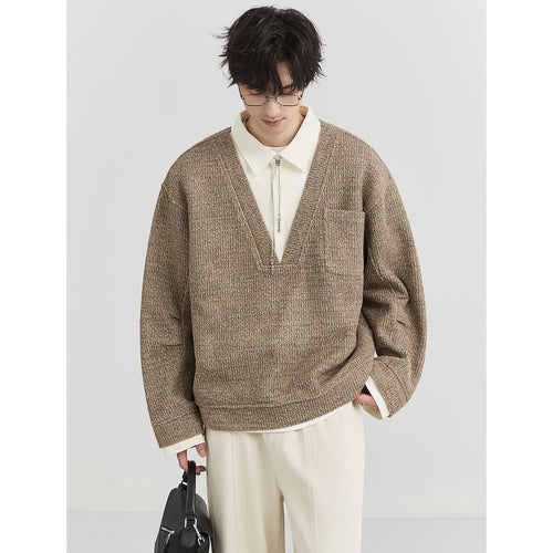 Herren Oversized V-Ausschnitt Pullover mit innovativem Strukturdesign Echoarchiv