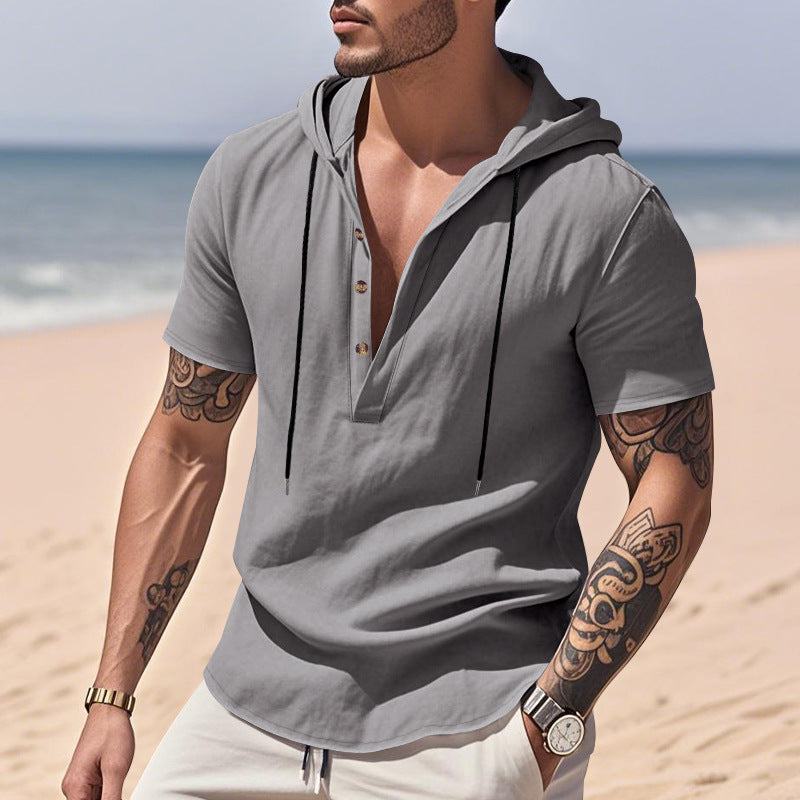 Herren lässiges Kapuzenshirt mit Knopfleiste und modischem Design Echoarchiv