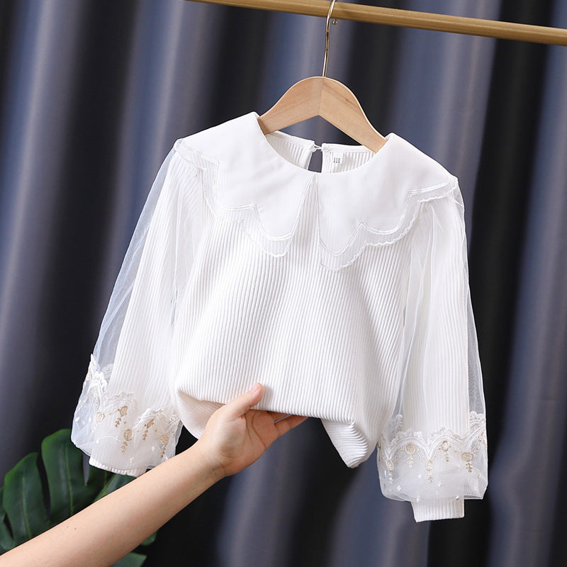 Mädchen Bluse mit romantischen Tüllärmeln und floralem Spitzenbesatz Echo Archiv