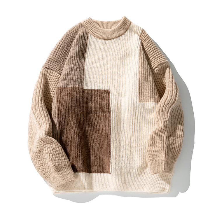 Unisex Grobgestrickter Colorblock-Pullover mit kastigem Oversize‑Schnitt und geripptem Rundhals Echo Archiv