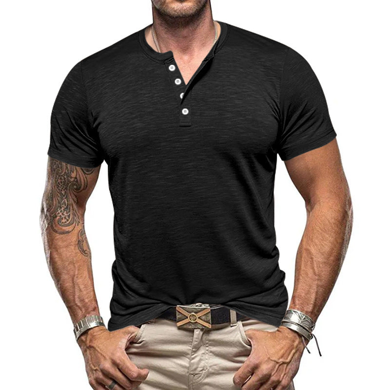 Herren stilvolles Kurzarm-Henley-Shirt mit strukturiertem Stoff Echoarchiv