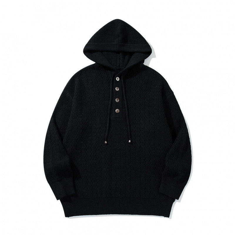 Unisex Strukturstrick-Hoodie mit halber Knopfleiste und Tunnelzugkapuze Echo Archiv