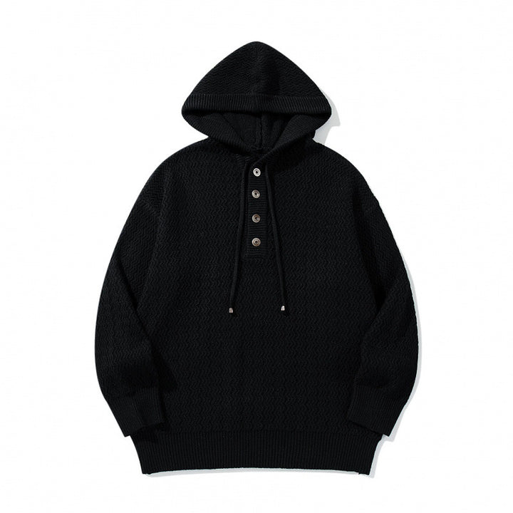 Unisex Strukturstrick-Hoodie mit halber Knopfleiste und Tunnelzugkapuze Echo Archiv