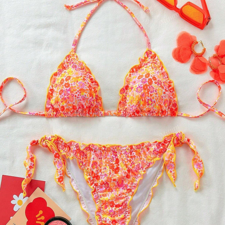 Damen Bikini-Set mit romantischen Rüschendetails und hohem Taillenbund Echo Archiv