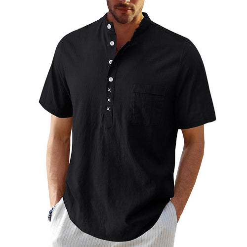 Herren Kurzarm-Henley-Shirt mit strukturiertem Kragen und eleganten Knopfdetails Echoarchiv