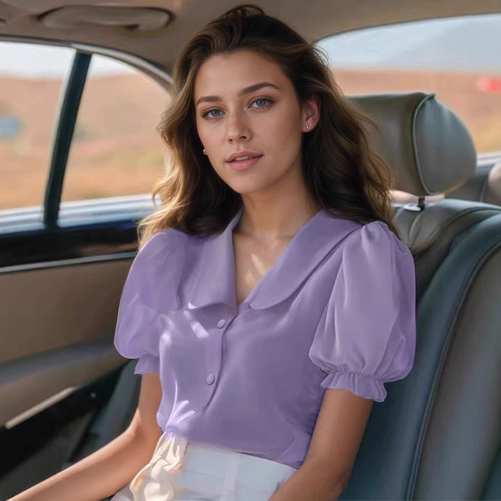 Damen Verspielt geschnittene Bluse mit Puffärmeln und Knopfdetails Echo Archiv