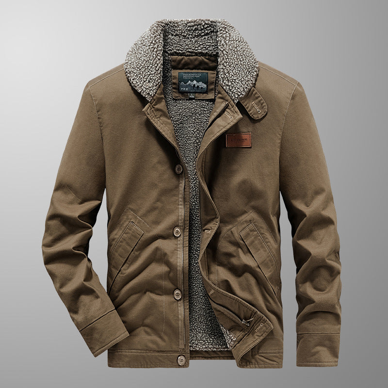 Herren Canvas-Workerjacke mit Sherpa-Innenfutter, Reiß- und Druckknopfverschluss Echoarchiv