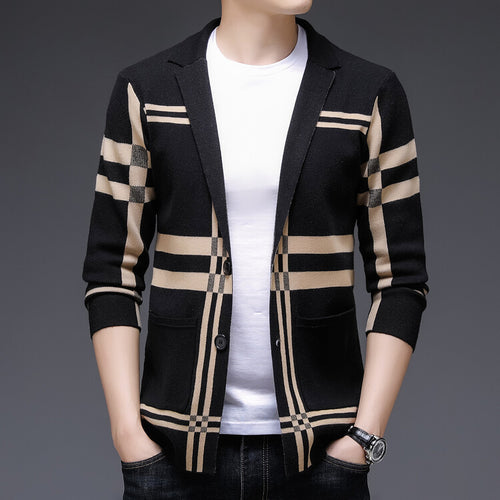 Herren modische Strickjacke mit elegantem Karomuster Echoarchiv