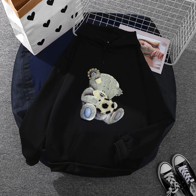 Damen kuscheliger Kapuzenpullover mit Teddy-Applikation, weichem Fleece-Futter und Kängurutasche – Auréline