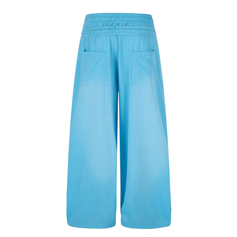 Damen Weite High‑Waist Palazzo-Loungehose aus Stretch-Jersey mit Elastikbund, Tunnelzug, verstellbaren Saumkordeln und Sternen-Print Echoarchiv
