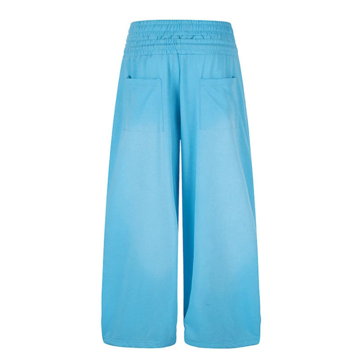 Damen Weite High‑Waist Palazzo-Loungehose aus Stretch-Jersey mit Elastikbund, Tunnelzug, verstellbaren Saumkordeln und Sternen-Print Echoarchiv