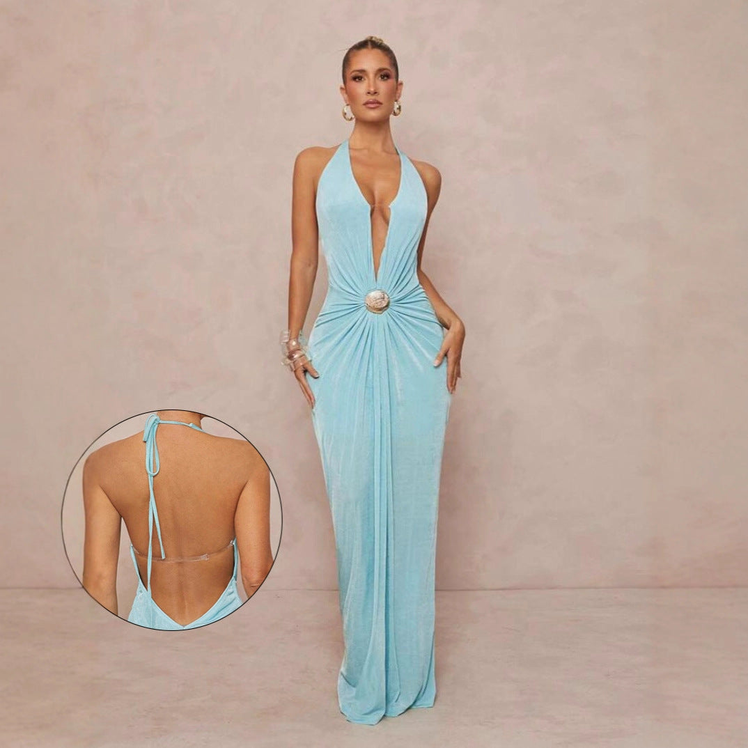 Damen Glamouröses Abendkleid mit tiefem V-Ausschnitt und eleganter Drapierung Echo Archiv
