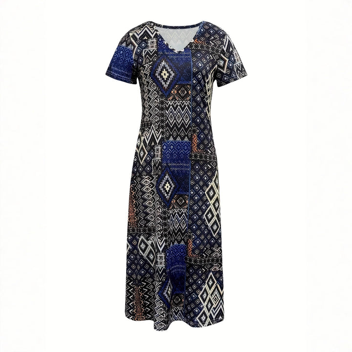 Damen Maxikleid mit geometrischem Muster und V-Ausschnitt Echo Archiv