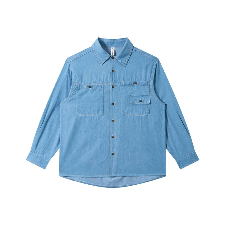 Herren Leichtes Worker-Denim-Hemd mit Boxy-Schnitt, doppelter Brusttasche und gerundetem Saum Echoarchiv