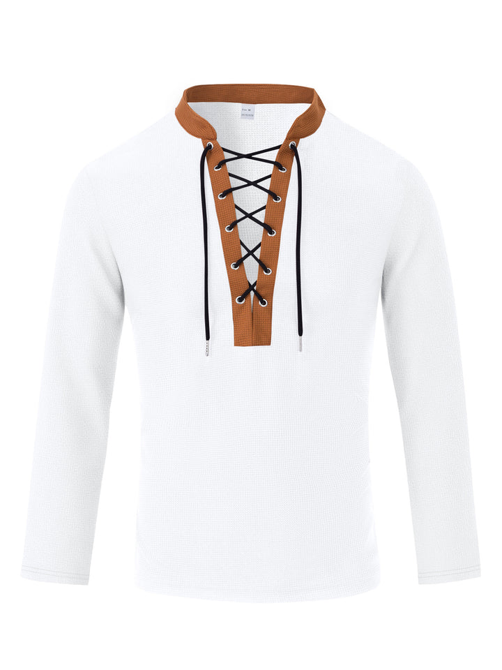 Herren Langarm-T-Shirt mit innovativer Schnürung und Melange-Optik Echoarchiv