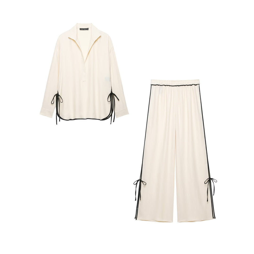 Damen Oversize-Tunika mit V-Ausschnitt, Reverskragen und seitlichen Bändchen-Details Echo Archiv